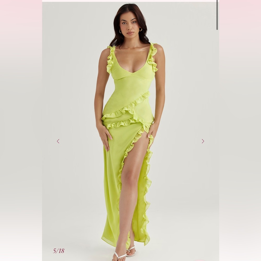 HOUSE OF CB 'Pixie' Lime Ruffle Maxi Dress